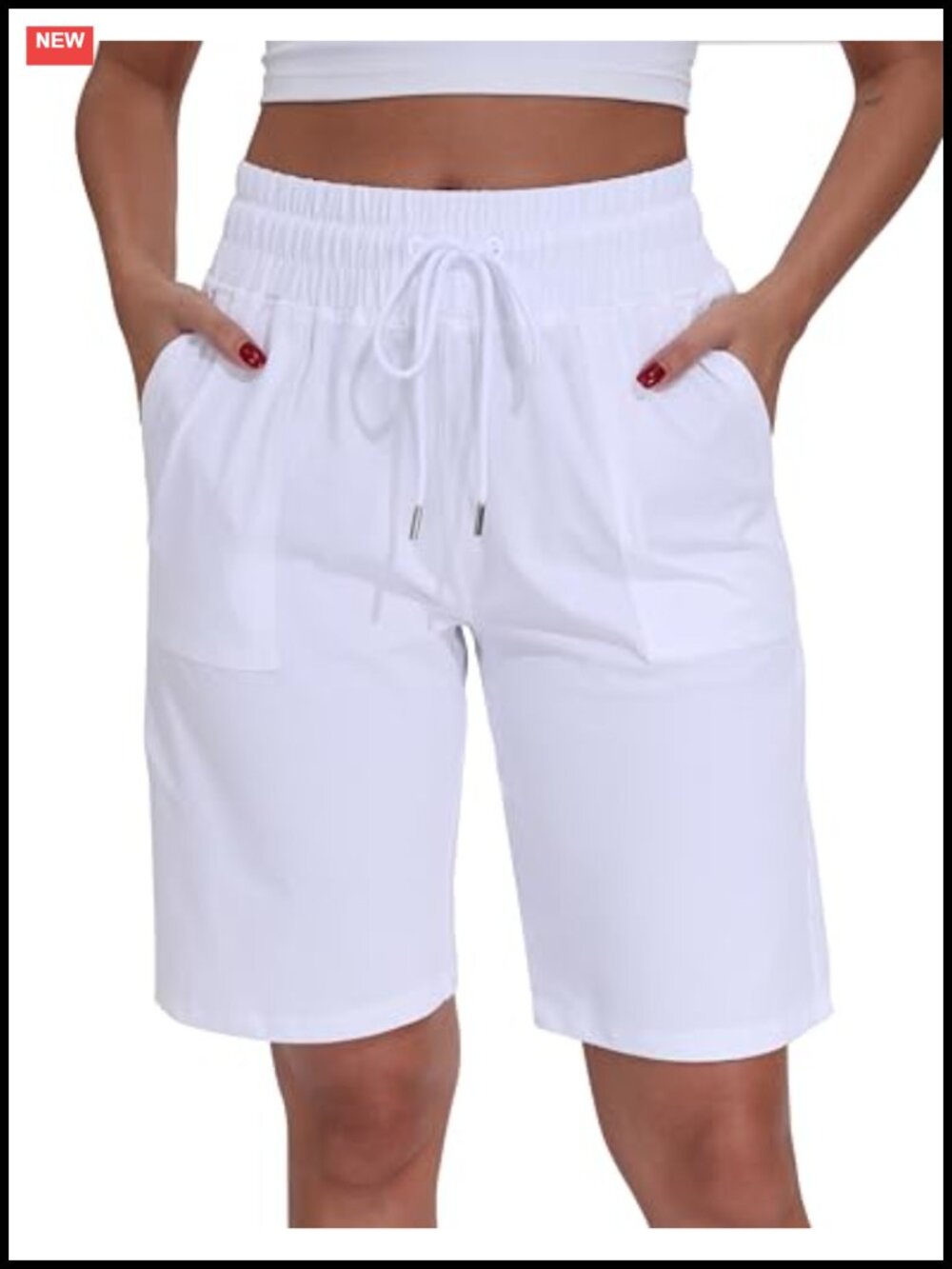 Women's High Waisted Bermuda Shorts 10" Inseam Jersey Knit with Pockets